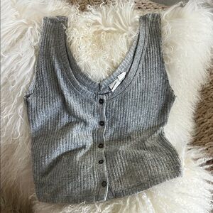 Melrose and Market Gray Ribbed Button-Front Tank Top